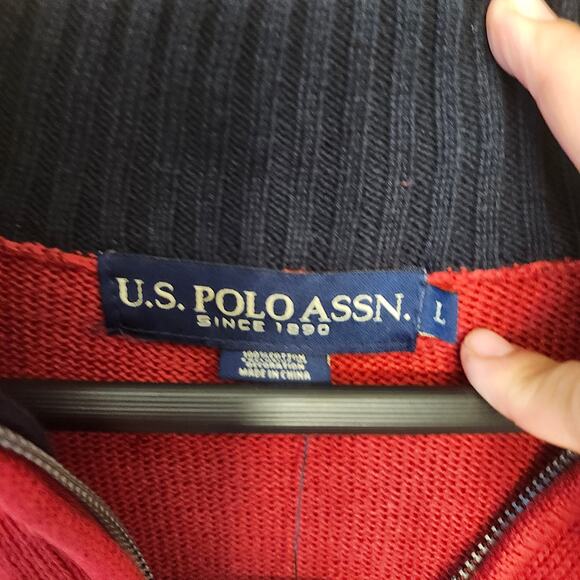 US Polo Assn Sweater Men's Large Red 1/4 Zip Classy Pullover Long Sleeve NWT $60 - Picture 5 of 13